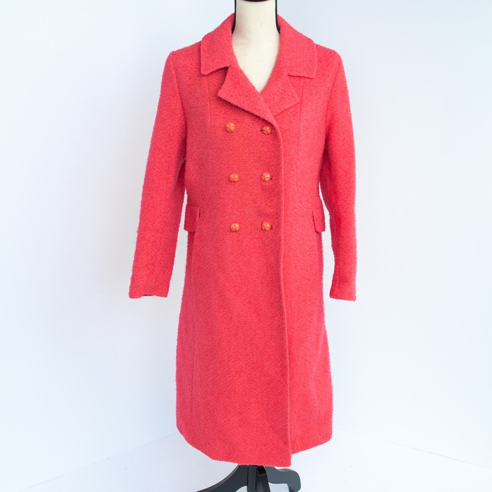 Vintage wool blend knee length winter coat Small Medium coral